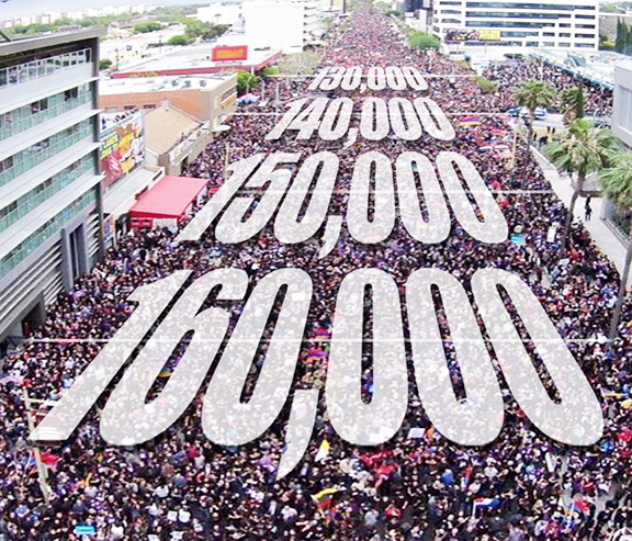City officials upped the number of March For Justice participants to 160,000 (Graphic by Steve Artinian)