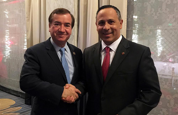 House Foreign Affairs Committee Chairman Ed Royce (R-CA) with ANCA Chairman Raffi Hamparian discussing Millennium Challenge Corporation funding opportunities for Armenia.