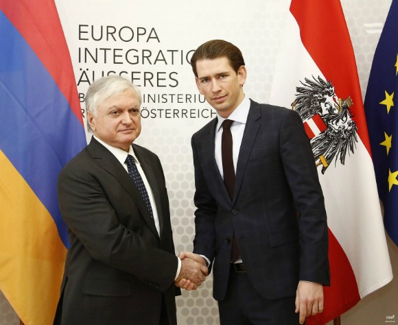 Armenian Foreign Minister Edward Nalbandian meets with the OSCE Chair-in-Office Sebastian Kurz in Vienna on Jan. 27, 2107 (Photo: mfa.am)
