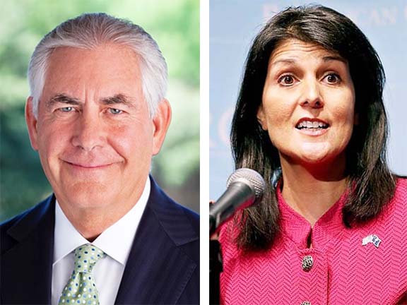 Rex Tillerson (left), Nikki Haley