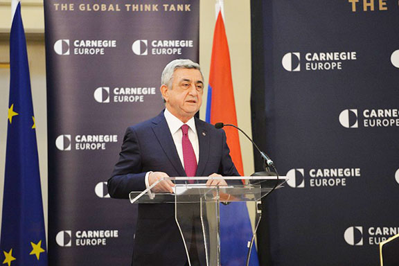 President Serzh Sarkisian speaks at the Carnegie Endowment for International Peace in Brussels