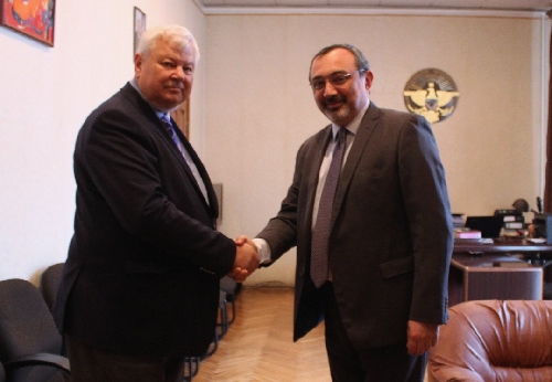 Artsakh Foreign Minister Karen Mirzoyan meets with Kasprzyk on Feb. 28, 2017 in Stepanakert