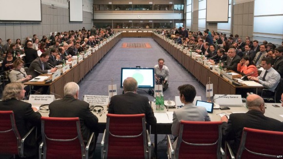 The OSCE permanent council meets to discuss the latest flare up in violence in Nagorno-Karabakh, in Vienna, April 5, 2016 (Photo: AFP)