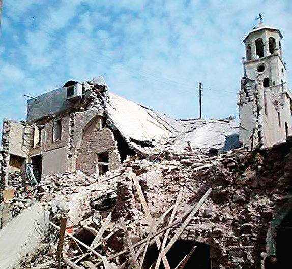 The destroyed Forty Martyrs Armenian Cathedral in Aleppo