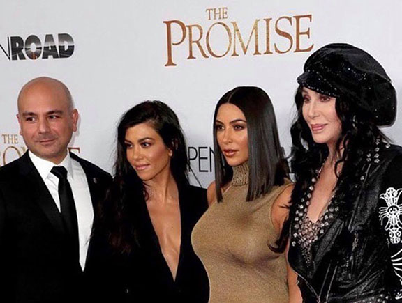 "The Promise" producer Eric Esrailian with Kourtney and Kim Kardashian and Cher