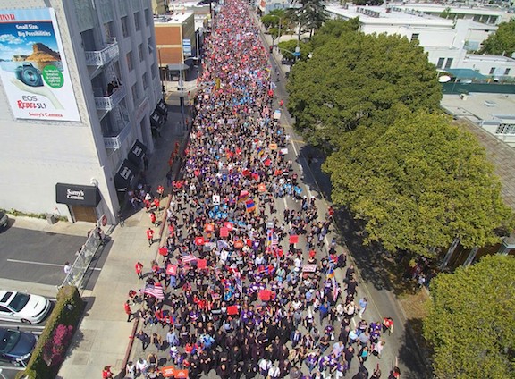 An aerial view of the March for Justice to the Turkish Consulate on Fairfax Avenue