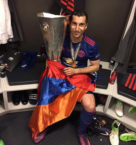 Mkhitaryan with the UEFA Europa League trophy after the match