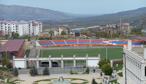 The Stepanakert Stadium, During the Artsakh war the stadium was used as a staging ground for helicopters (Photo by Karen Vanyan)