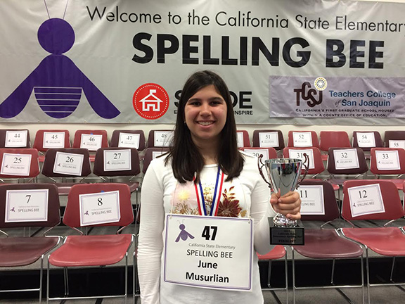 June Musurlian ties for 2nd place in the California State Elementary Spelling Bee