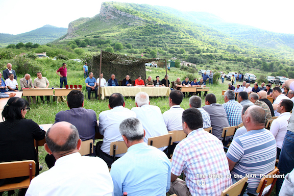 Artsakh President Bako Sahakian holds a town hall meeting with residents and local representatives