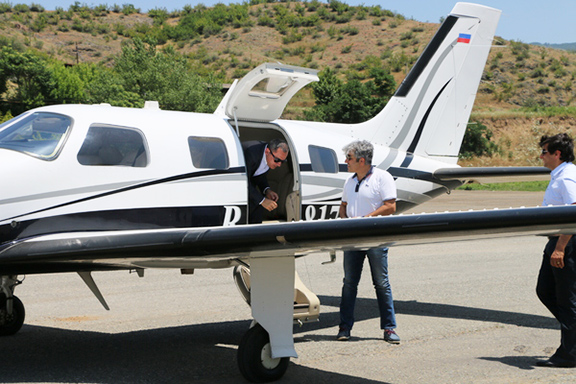 Governor of Syunki, Vahe Hakobyan, deplanes after the successful landing