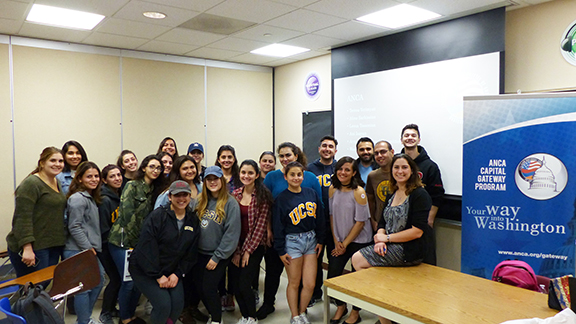 The ANCA's Tereza Yerimyan is joined by the ANCA Western Region's Alina Sarkisian, Levon Tossonian, and Ani Isayan at a presentation hosted by the UC San Diego ASA.