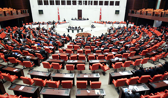 Members of Turkish Parliament meet to discuss legislation.
