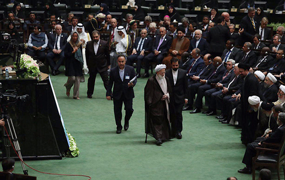 A scene from Iranian president Hassan Rouhani's inauguration in Tehran on Monday