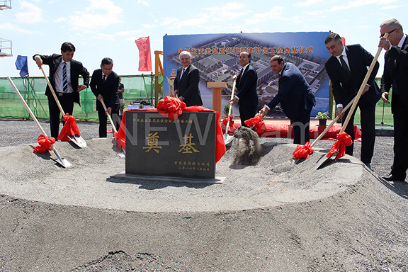 Senior Armenian and Chinese officials break ground on China's new embassy building in Yerevan on Wednesday