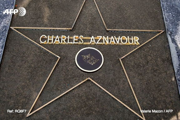 The outline of Aznavour's star on the Hollywood Walk of Fame