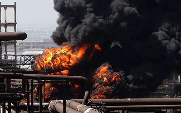 A massive fire at the Nairit chemical plant was preceded by explosions
