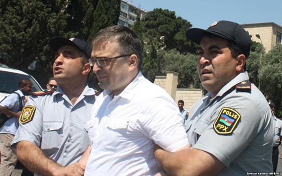 Ilgar Mammadov detained during a protest rally in Baku, 2013. (Photo: Turkhan Kerimov, RFE/RL)