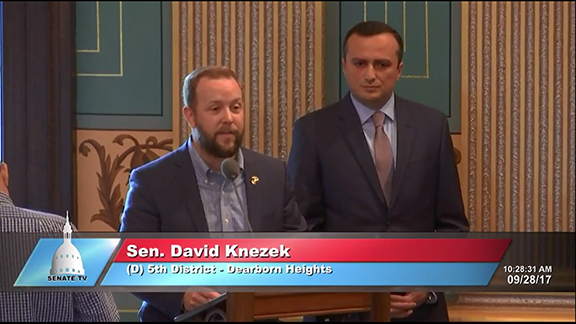 Sen. David Knezek introduces NKR Representative to the U.S. Robert Avetisyan on the MI Senate floor as they vote to recognize Artsakh's independence
