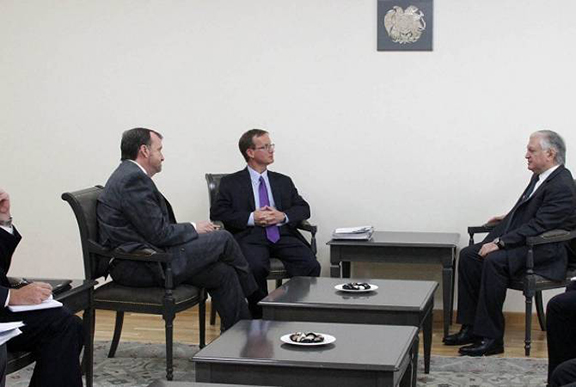From left to right: US Ambassador to Armenia Richard Mills Jr., Ed Gresser, and Edward Nalbandian