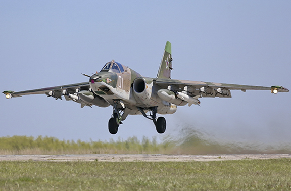 An SU-25 assault airplane