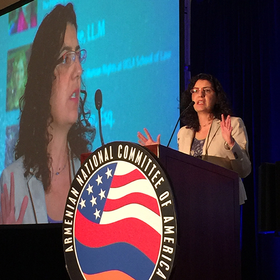 Kate Nahapetian, Executive Director of the Armenian Legal Center, announces Property Documentation Database Project at the ANCA-WR Grassroots Conference