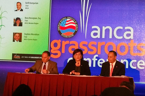 From left, Setve Mesrobian of the ANCA-ER, Nora Hovsepian of ANCA-WR and Raffi Hamparian, chair of the ANCA during the "Power of the Grassroots" panel