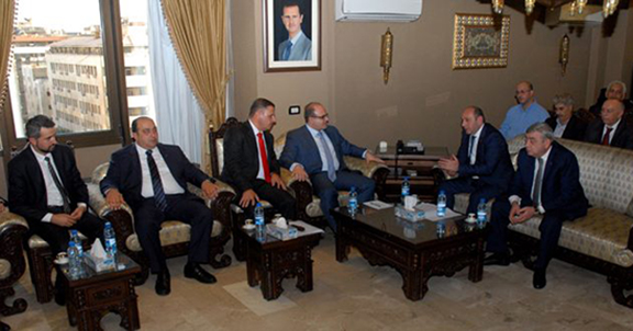 Armenian economic delegation headed by Minister of Economic Development and Investments Suren Karayan meeting with Syrian Minister of Economy and Foreign Trade Mohammad Samer al-Khalil (Photo: SANA)