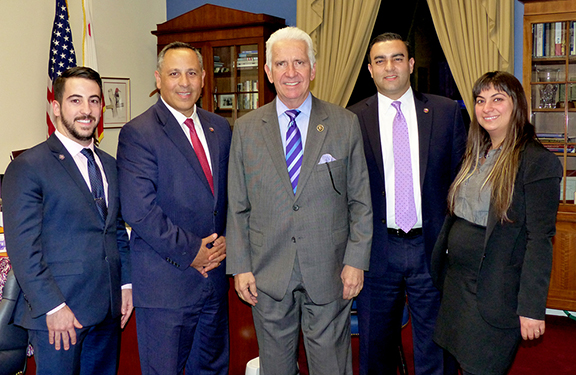Congressman Jim Costa (D-CA) with ANCA Chairman Raffi Hamparian, ANCA Government Affairs Director Raffi Karakashian, and Rep. Costa’s Washington DC staff members Tadeh Issakhanian and Alexa Fox, both of whom are alumni of the ANCA Hovig Apo Saghdejian Capital Gateway Program.