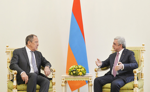 Russian Foreign Minister Sergey Lavrov (left) meets with President Serzh Sarkisian on Tuesday