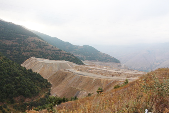 Mine tailings fill valley near Kajaran,, Syunik province
