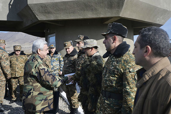 President Serzh Sarkisian in Artsakh visiting troops