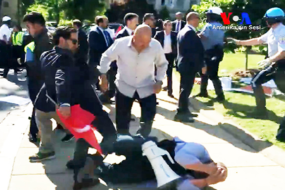 A scene from the May 16th Erdogan-ordered attack on peaceful protesters in Washington