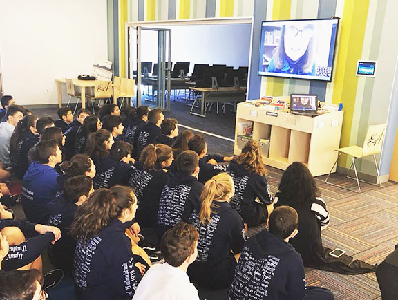 Chamlian 8th grade students participate in a talk with civil rights activist Bethel Charkoudian