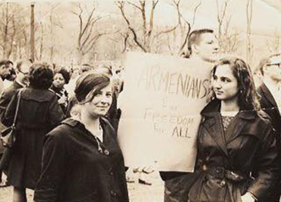 Bethel Charkoudian (right) during the 1965 civil rights march on Washington