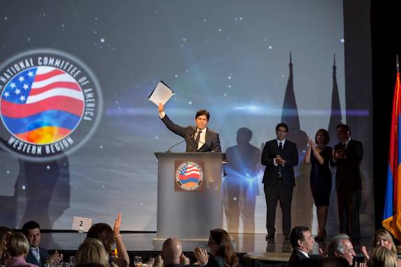 Senator Kevin de Leon during the 2014 ANCA-WR banquet where he received the organization's "Legislator of the Year" award