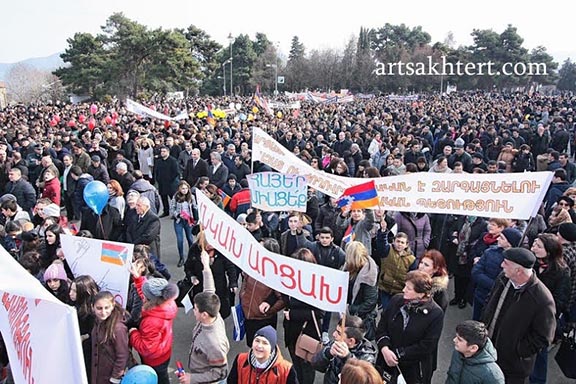 The jubilant crowd at Stepanakert's celebration of Artsakh movement's 30th anniversary