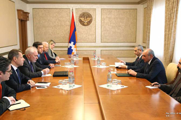 OSCE Minks Group Co-Chairs (left) meet with Artsakh President Bako Sahakian