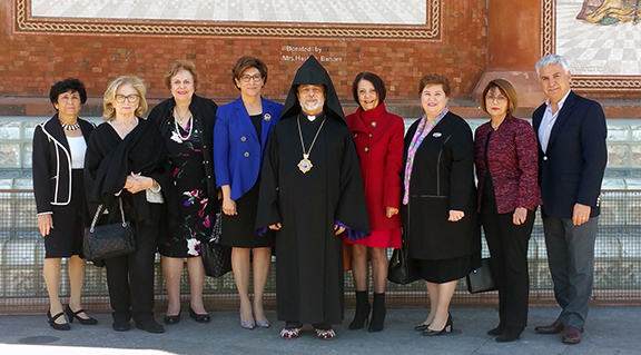 The ABMDR team with Arch. Hovnan Derderian outside St. Leon Cathedral on March 4 when prayers were offered throughout Diocese churches for ABMDR patients