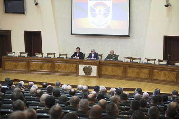 President Serzh Sarkisian addresses senior Armed Forces officials on Monday