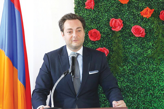 Meher and Satig Der Ohanessian's son, Saro, delivers remarks on behalf of the family