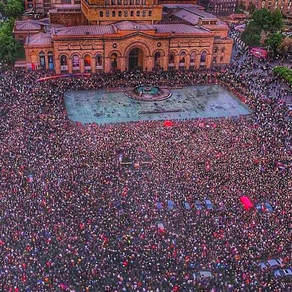Thousands gather at Republic Square in Yerevan on Monday to usher in a new era after the resignation of prime minister Serzh Sarkisian