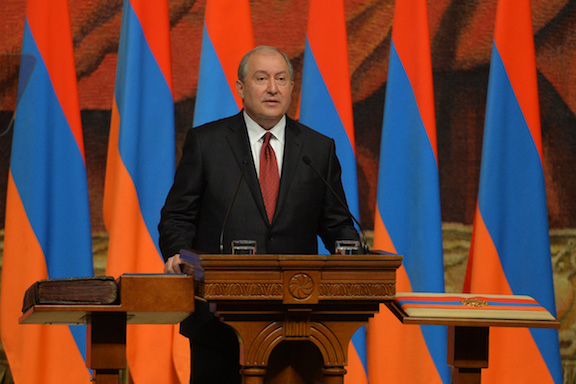 Dr. Armen Sarkissian , after being sworn in as the 4th president of Armenia, gives his inauguration address