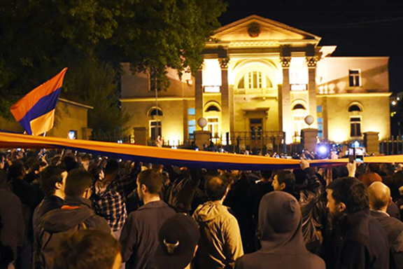 Opposition protesters gathered at Prime Minister Serzh Sarkisian's residence on Wednesday evening