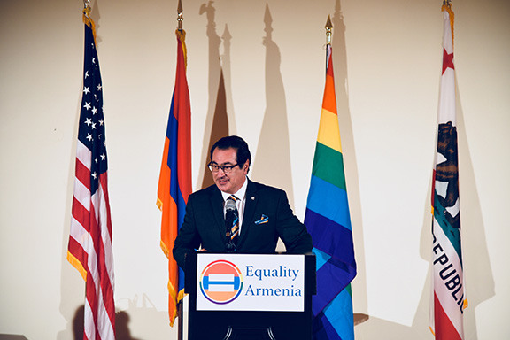 Then Glendale Mayor Vartan Gharpetian addresses the Equality Armenia event
