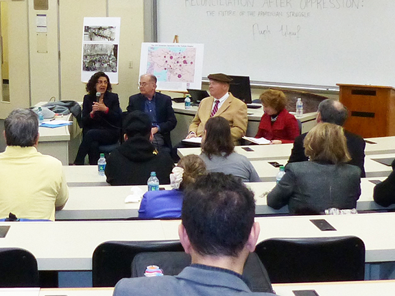 Armenian Legal Center’s Executive Director Kate Nahapetian speaking at Georgetown University panel on reconciliation after genocide.