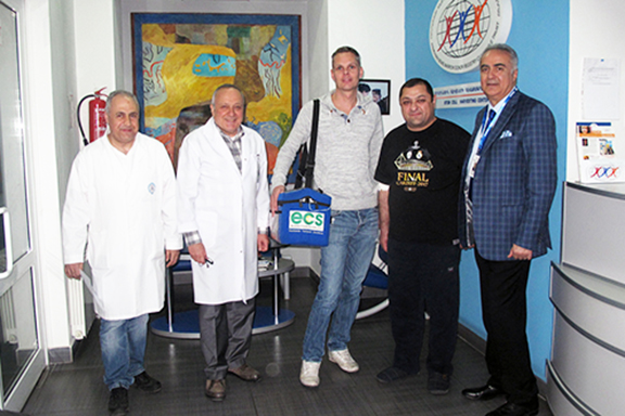 From left: Dr. Andranik Mshetsyan, ABMDR Medical Director Dr. Mihran Nazaretyan, the international courier who delivered the harvested stem cells to Tehran, Dr. Georgi Iloyan, and ABMDR Executive Director Dr. Sevak Avagyan