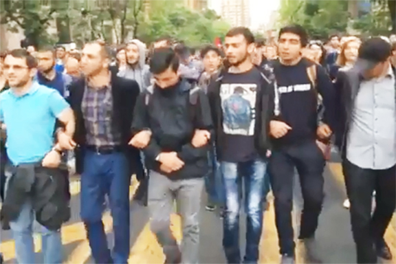 Young men lead Wednesday's protests to Republic Square in Yerevan