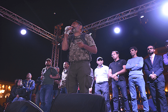 Nikol Pashinyan, the leader of protests against Serzh Sarkisian, at a rally in Yerevan on Wednesday