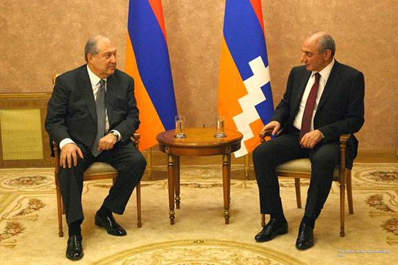 Armenia and Artsakh presidents Armen Sarkissian and Bako Sahakian meet in Stepanakert on Wedneday